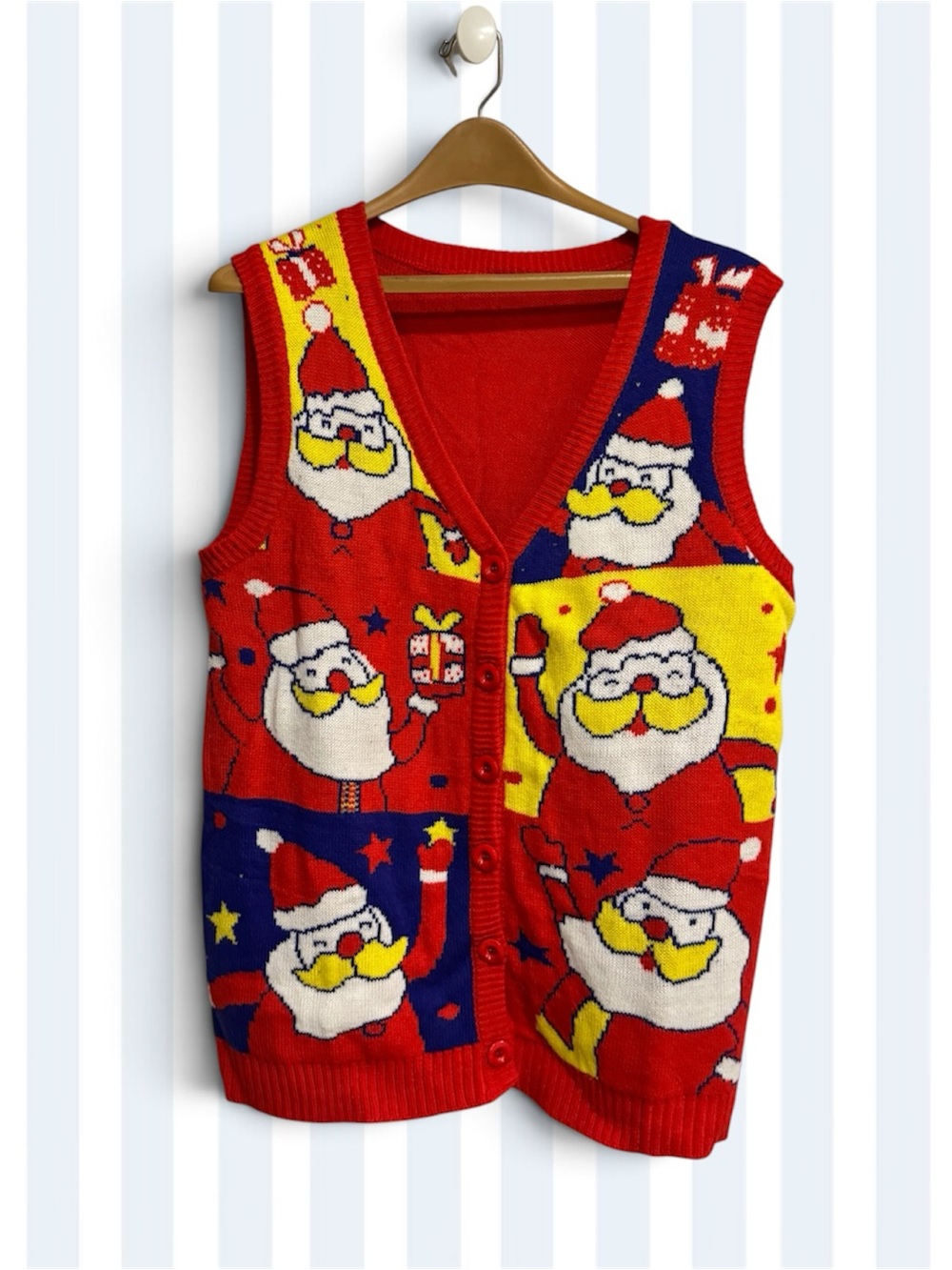 VTG โUglyโ Christmas Sweater Vest Santa Claus Size Large Unisex